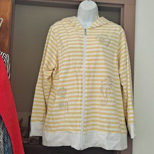 Quacker Factory Nautical Sequin Discontinued Striped Full Zipper Sweatshirt